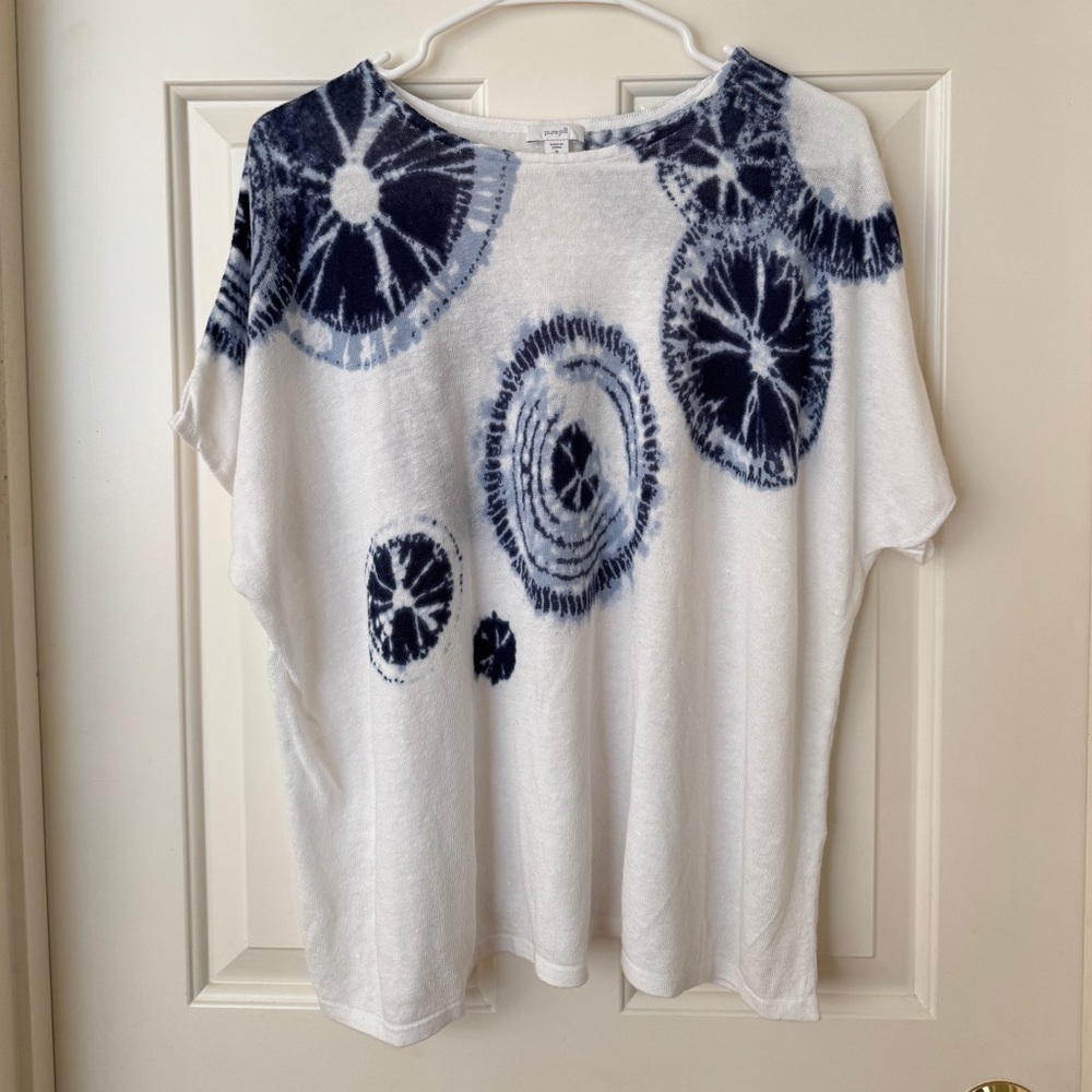 Pure Jill White and Blue Tie-Dye Top